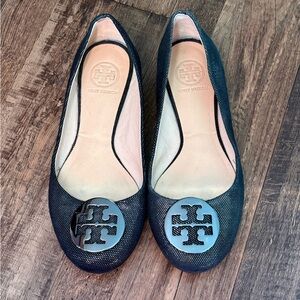 Tory Burch Black Flats with Logo Accent